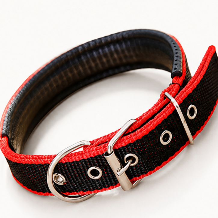 Padded nylon dog collar with foam lining in 10 colour options
