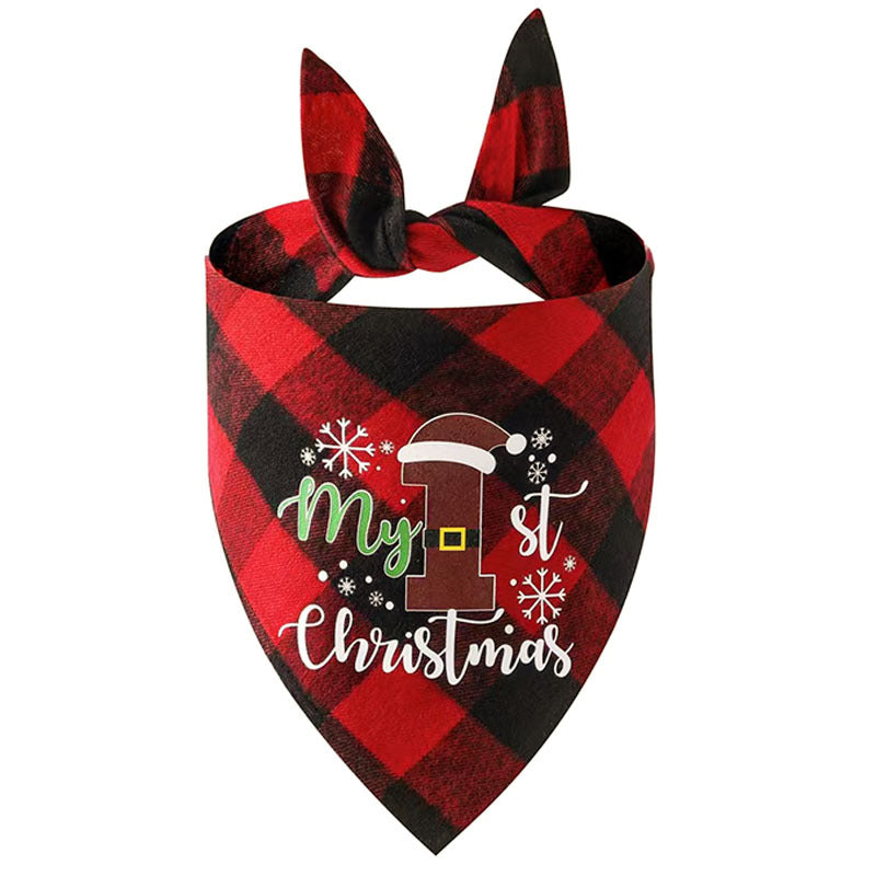 Christmas printed pet bandana for dogs and cats in Red Elk, showing size and shape