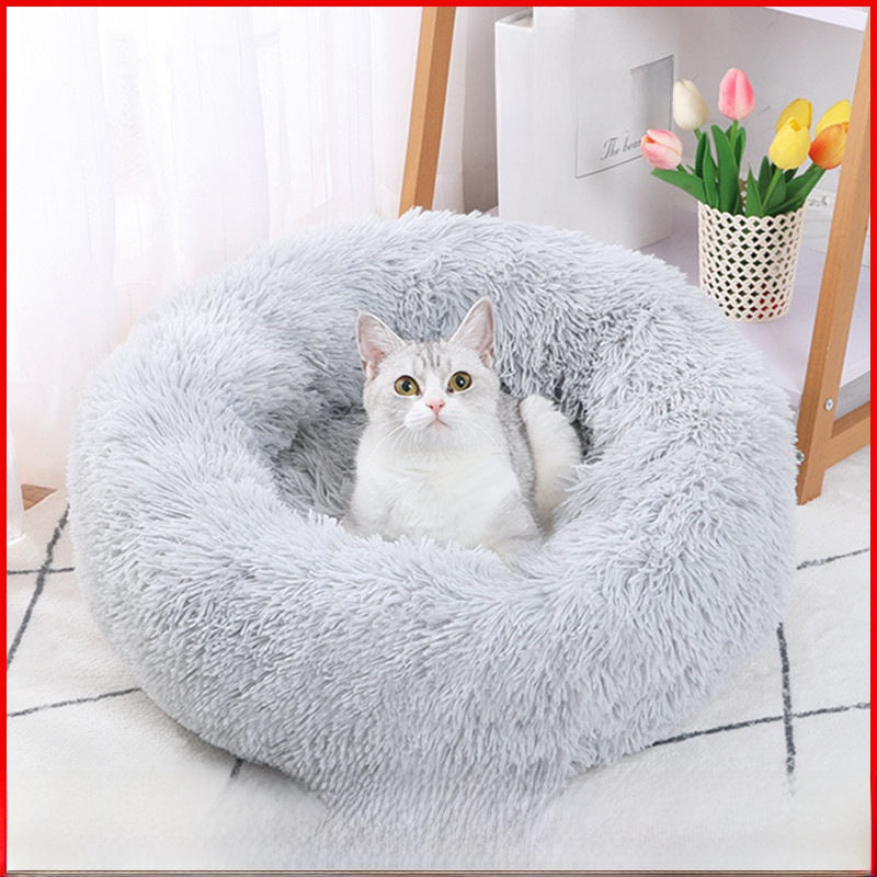 Round long plush pet nest for cats and dogs, view 5