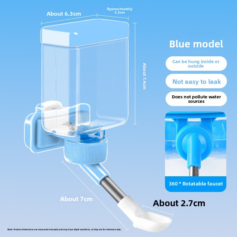 Blue automatic clip on bird water dispenser on cage, view 6