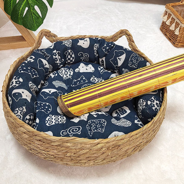 Woven cattail grass cat nest with cute cat ears, product image 25