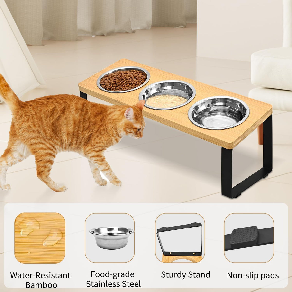 Solid wood tilted elevated cat bowl stand, main product photo