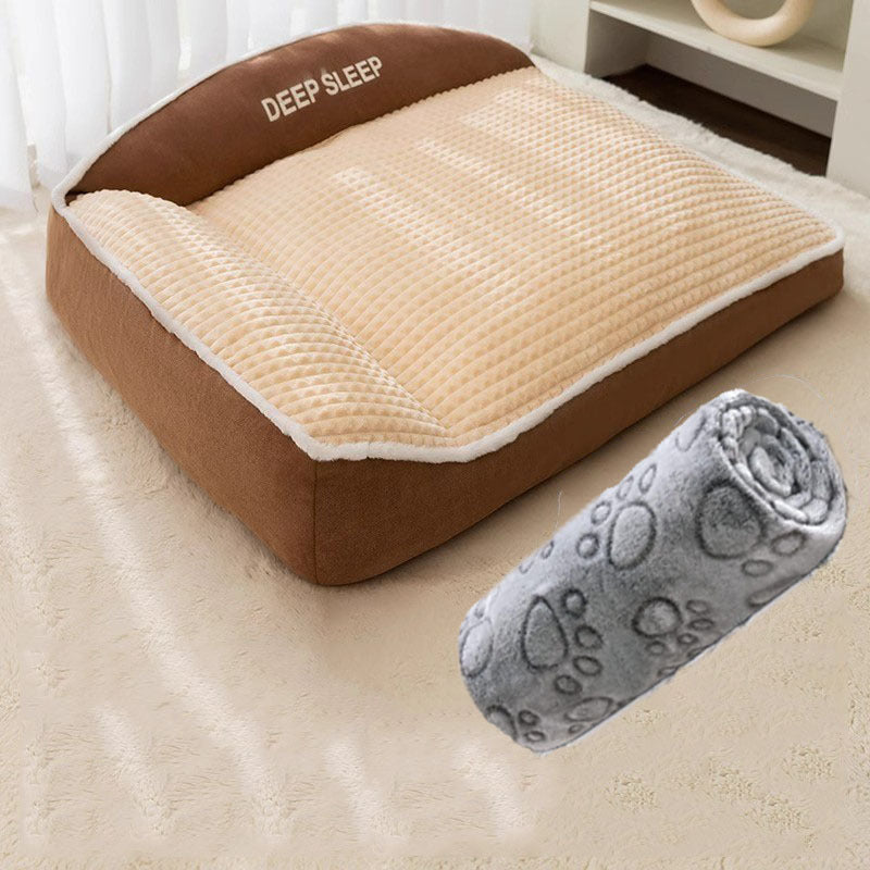 Plush Bolster Sofa Bed for Dogs and Cats, Washable Thermal Nest