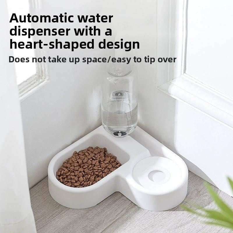 Dual-Bowl Pet Water Dispenser and Food Bowl with Anti-Spill Heart Design