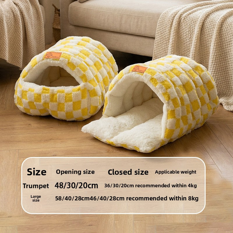 Flannel sleeping bag cat bed with enclosed design, photo 12 of 33