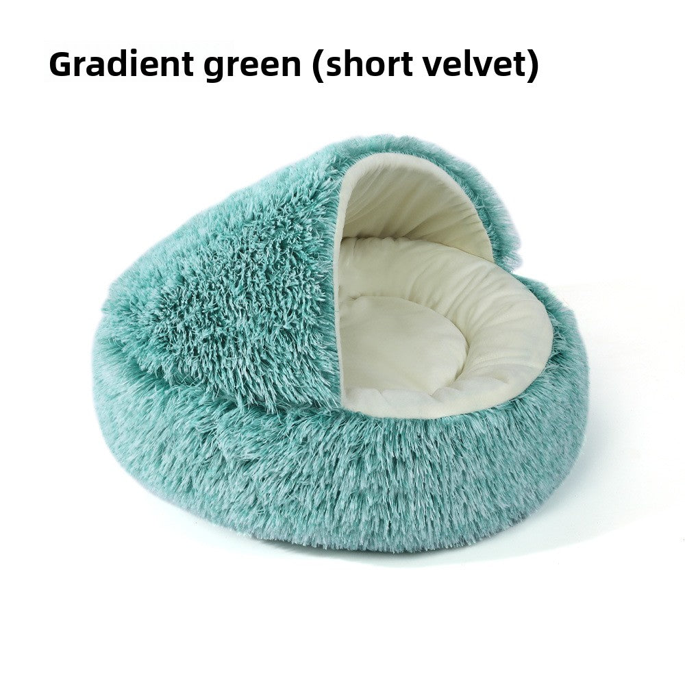 Gradient grey semi-enclosed shell cat bed in short velvet, photo 37
