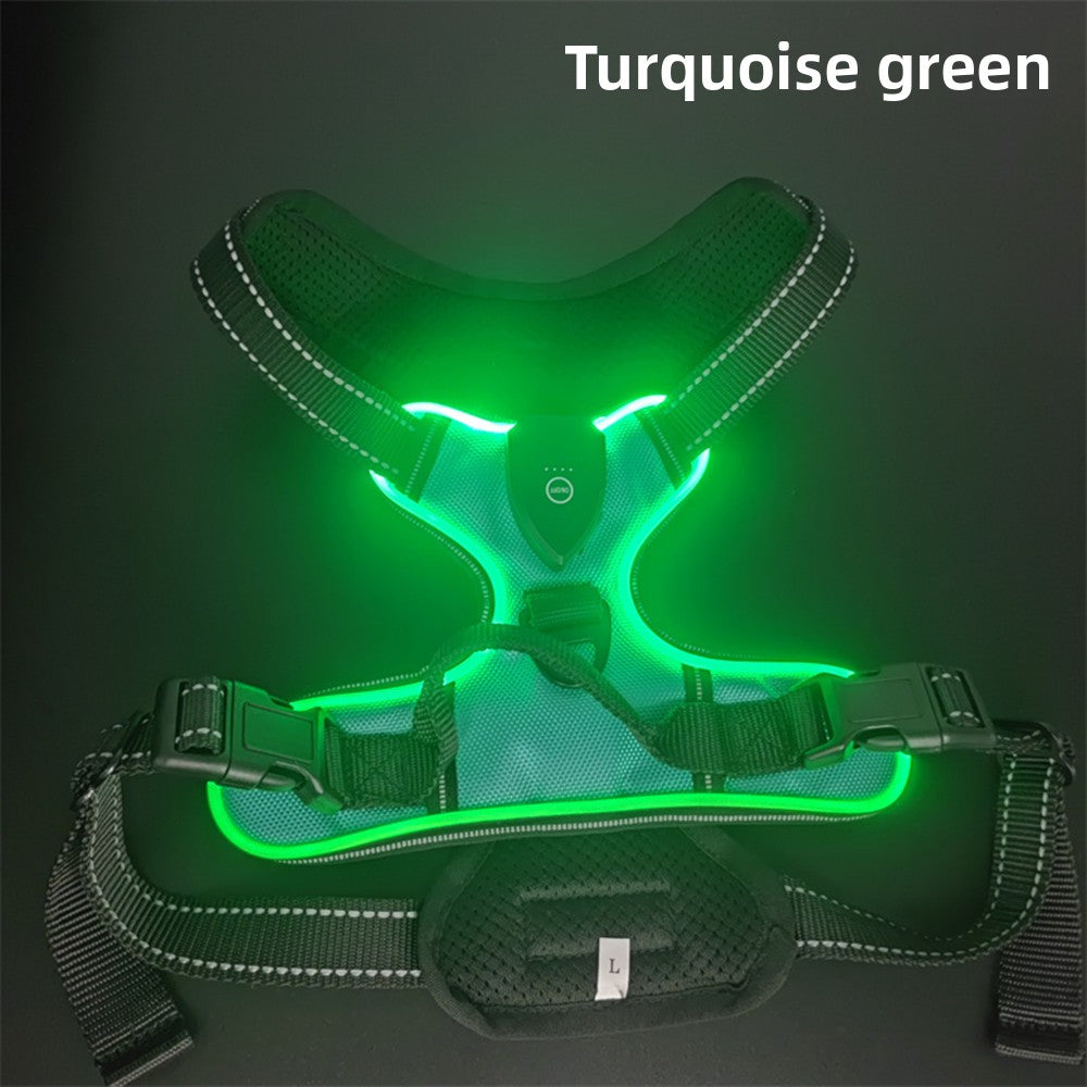 Glowing adjustable dog chest harness, product detail photo