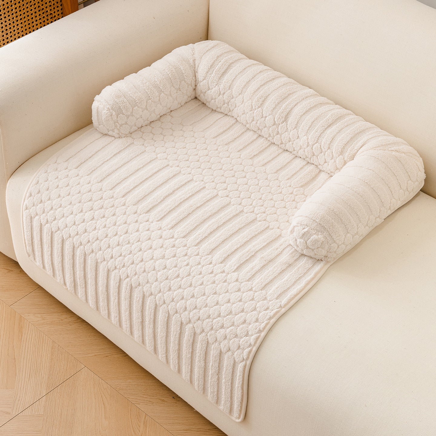 Cat resting on a coffee coloured soft pet mat with non-slip base