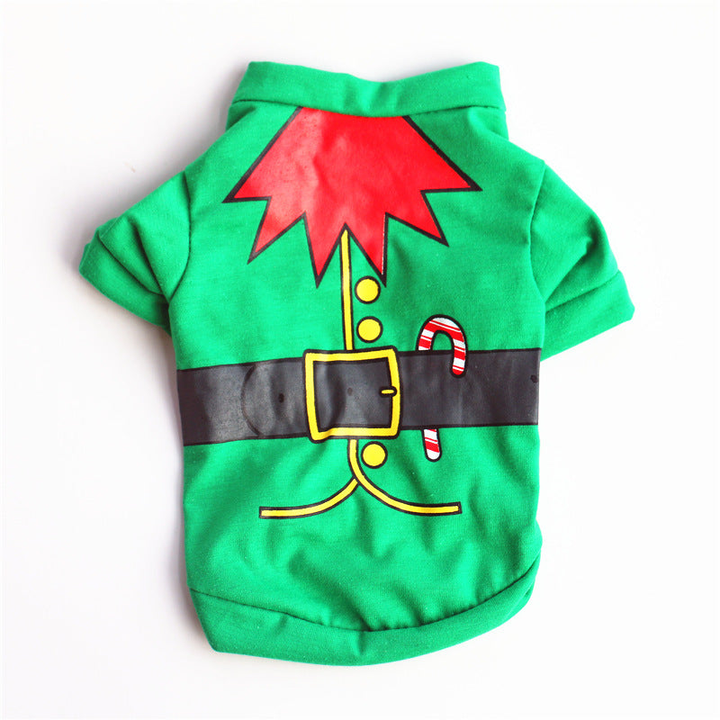 Christmas dog T-shirt in light polyester in Christmas Scarf, close-up detail