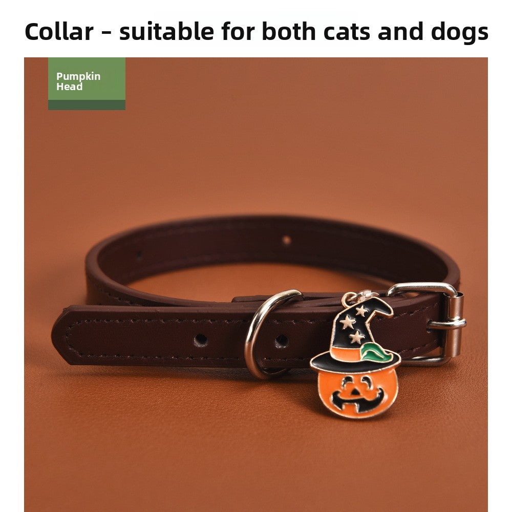 Halloween PU leather dog collar with charm, main product photo