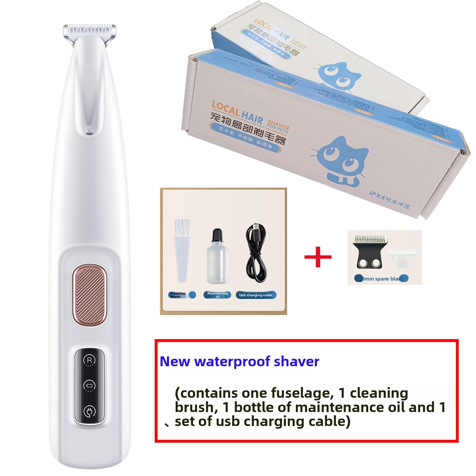 Mini Cordless Pet Hair Trimmer with LED, Paw and Face Shaver