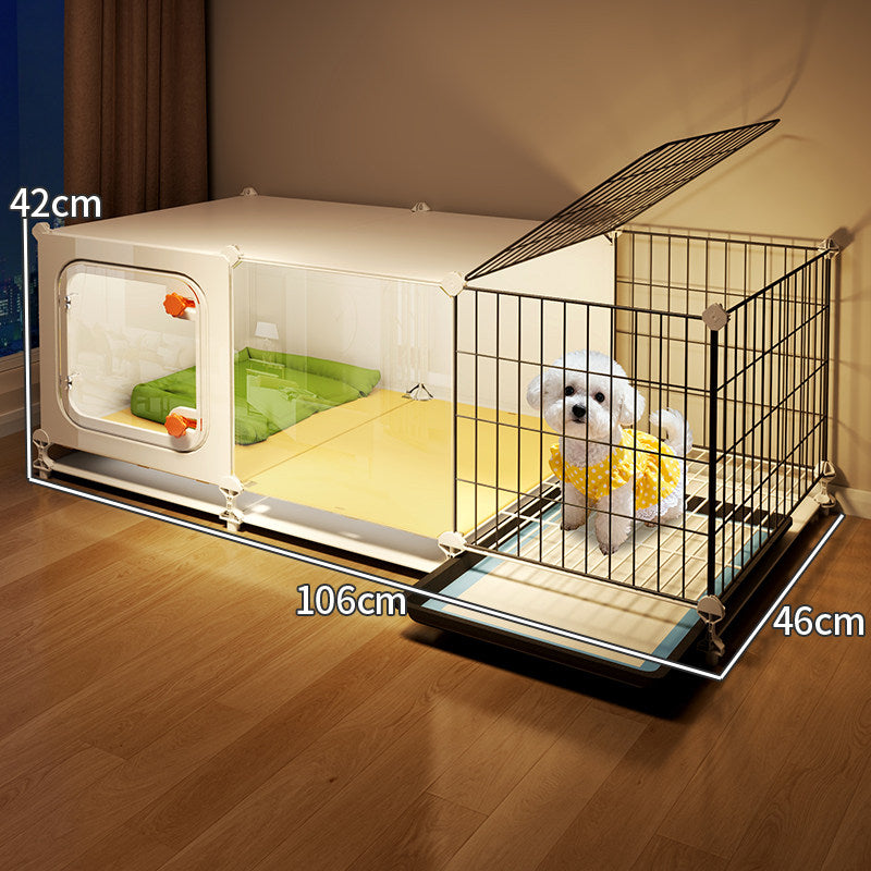 Modular small dog cage with toilet area, alternative angle view