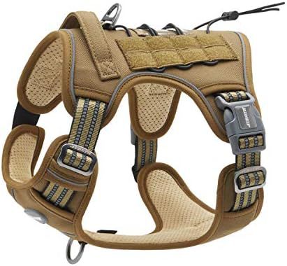 Tactical nylon dog harness with metal buckles in desert camo, view 24
