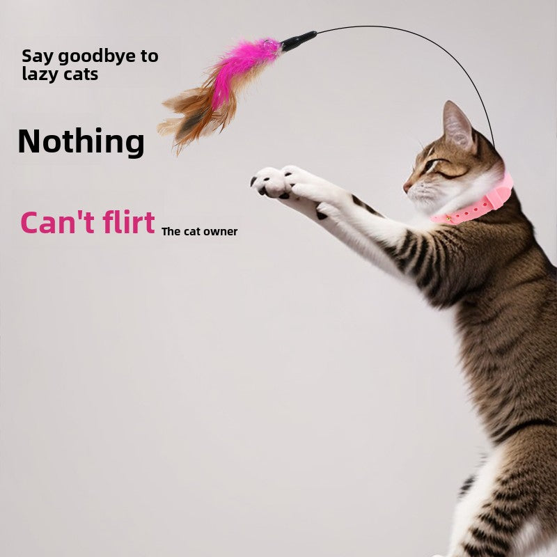 Lightweight cat teaser collar with feather wand for solo play, product image 1