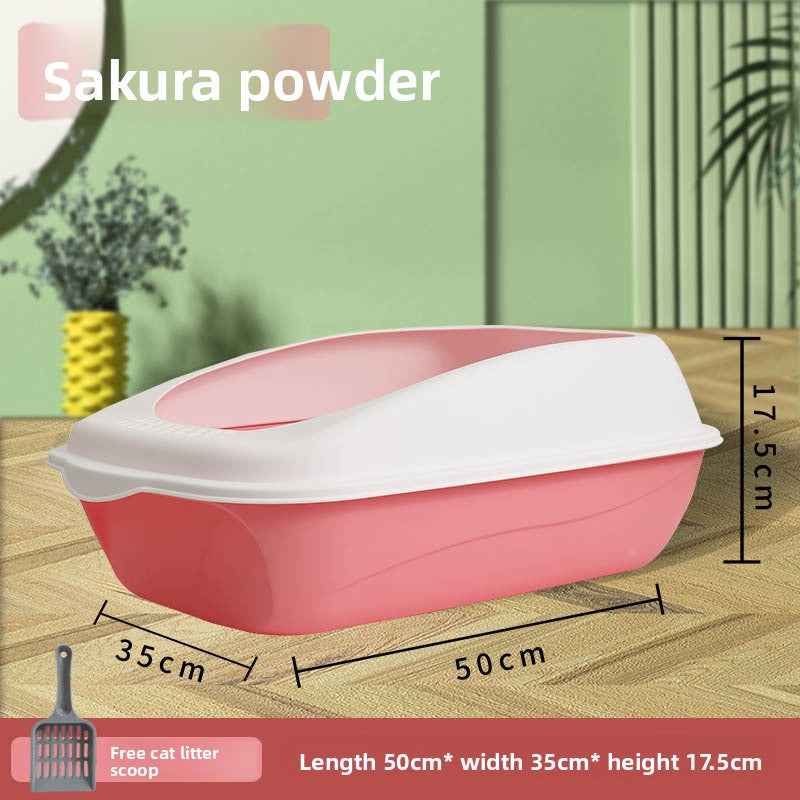 Large Semi-Enclosed Cat Litter Box with Scoop and High Splash Guard