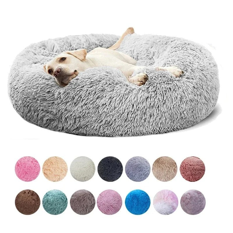 Round long plush donut pet bed for cats, photo 1 of 80