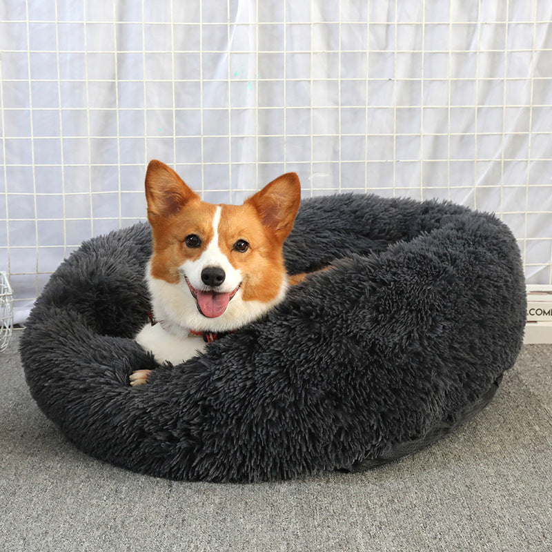 Round Plush Pet Bed Donut Cat Dog Nest Mat
