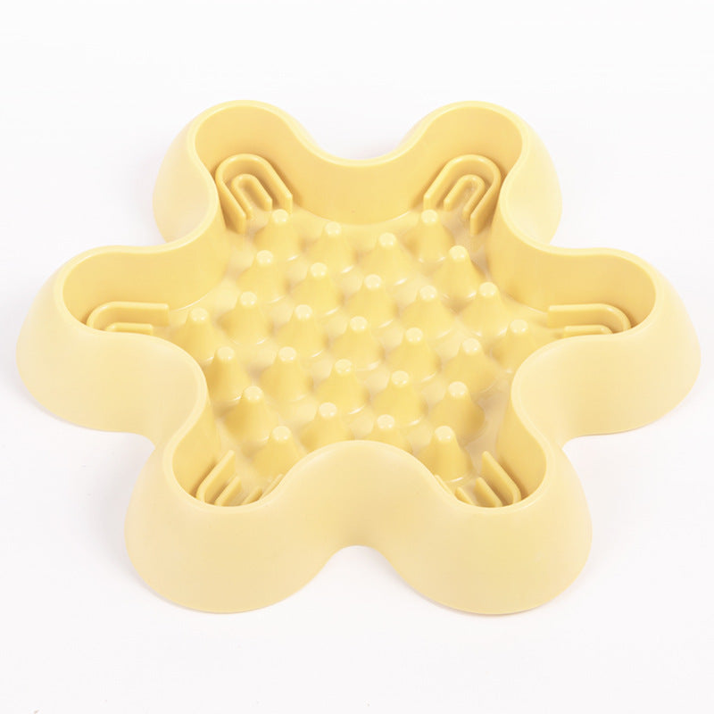 Pet Slow Feeder Bowl with Non-Slip Base in Square or Hexagonal Plum Blossom Shapes