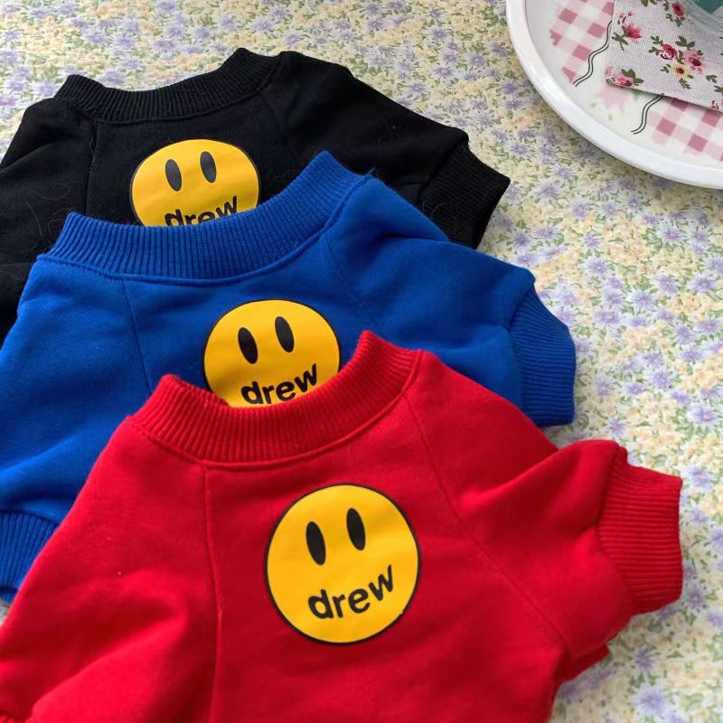Smiley face cotton cat jumper in Blue Smiley, close-up detail