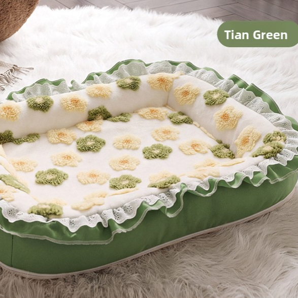 Open Dog Kennel Mat with Cute Print, Warm Spacious Bed