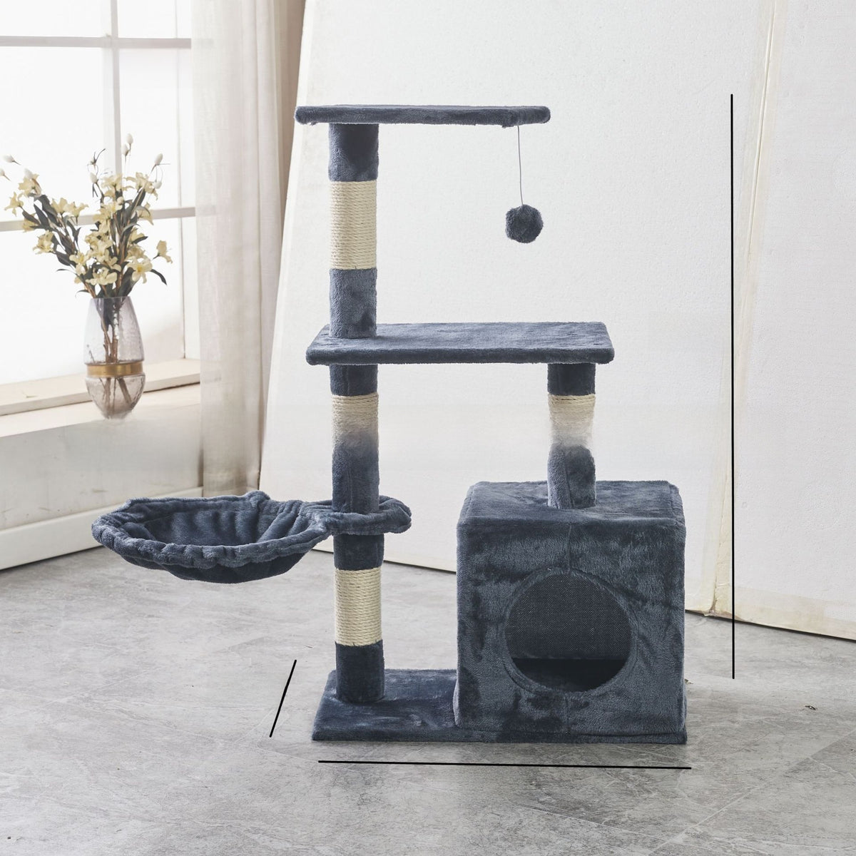 Compact cat climbing frame with hideaway and perches