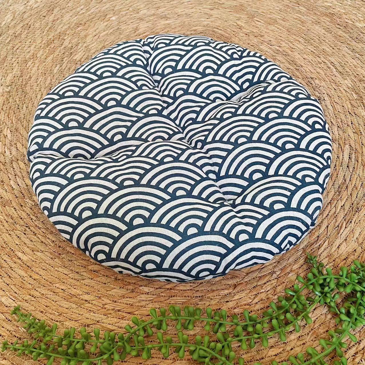 Rattan woven cat nest with ball toy and cream pad, view 16