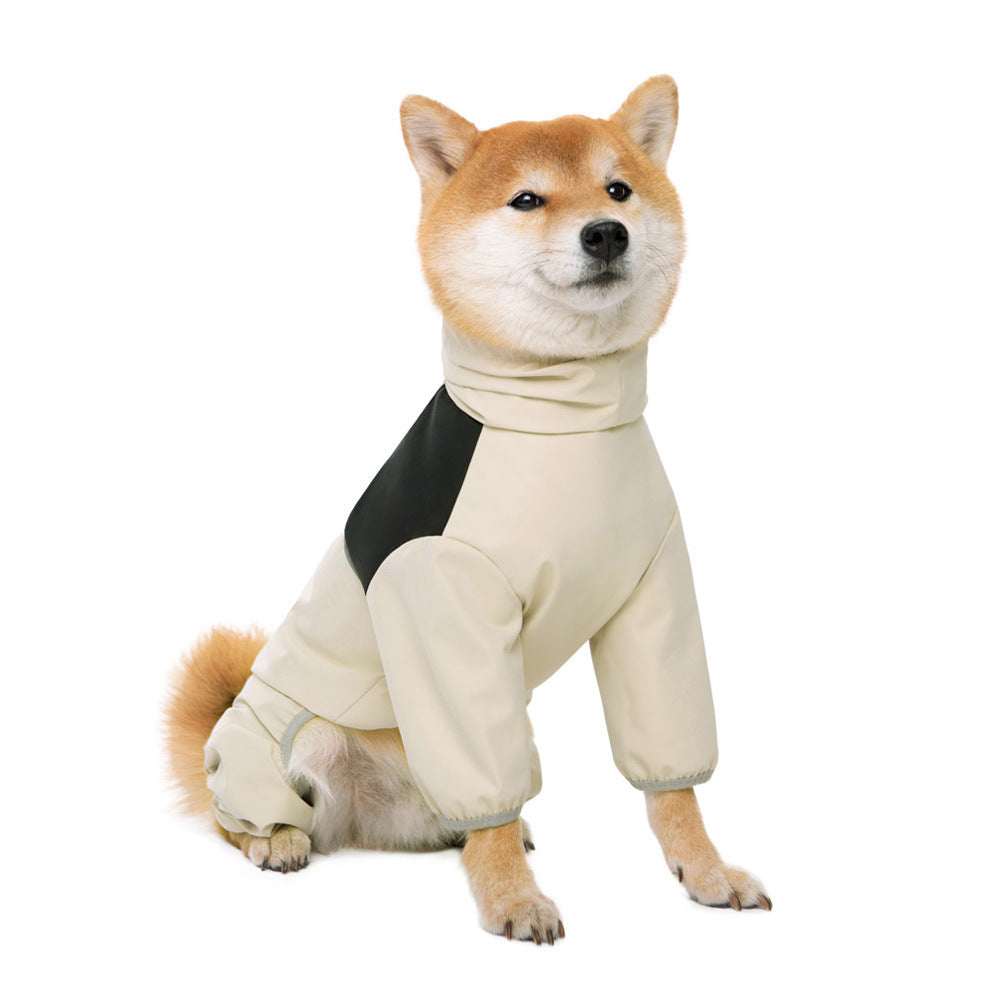 Four-leg waterproof raincoat for large dogs in Beige, top view