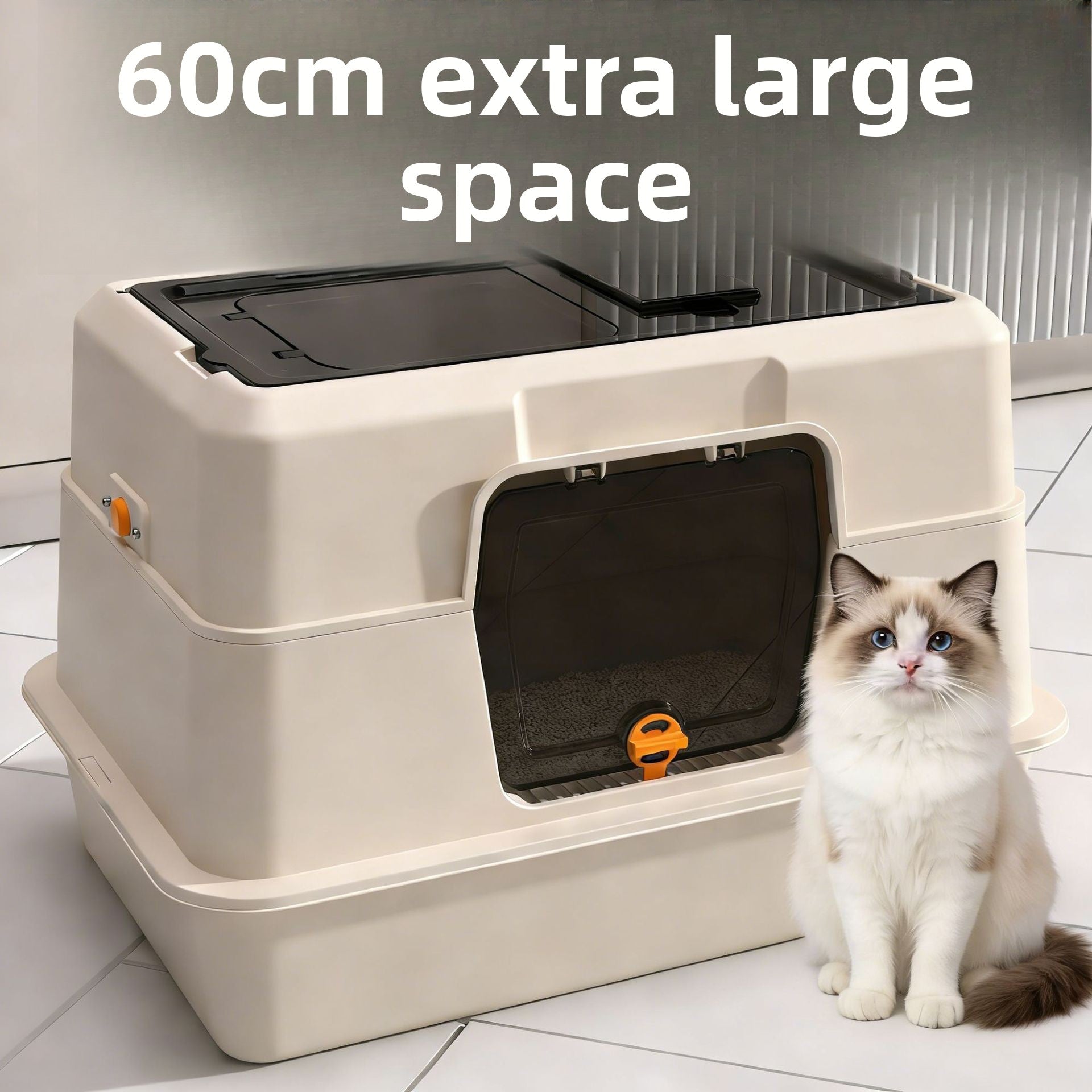 Fully Enclosed Stainless Steel Cat Litter Box, 50cm Wide