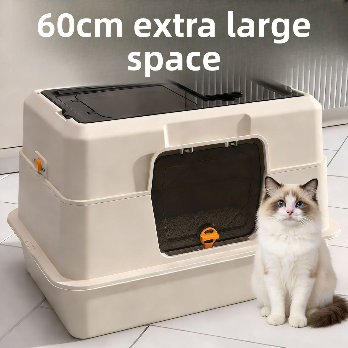 Fully Enclosed Stainless Steel Cat Litter Box, 50cm Wide