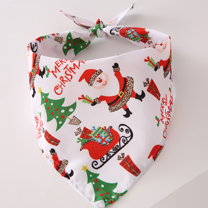 Small dog wearing a pretty floral print triangle pet bandana