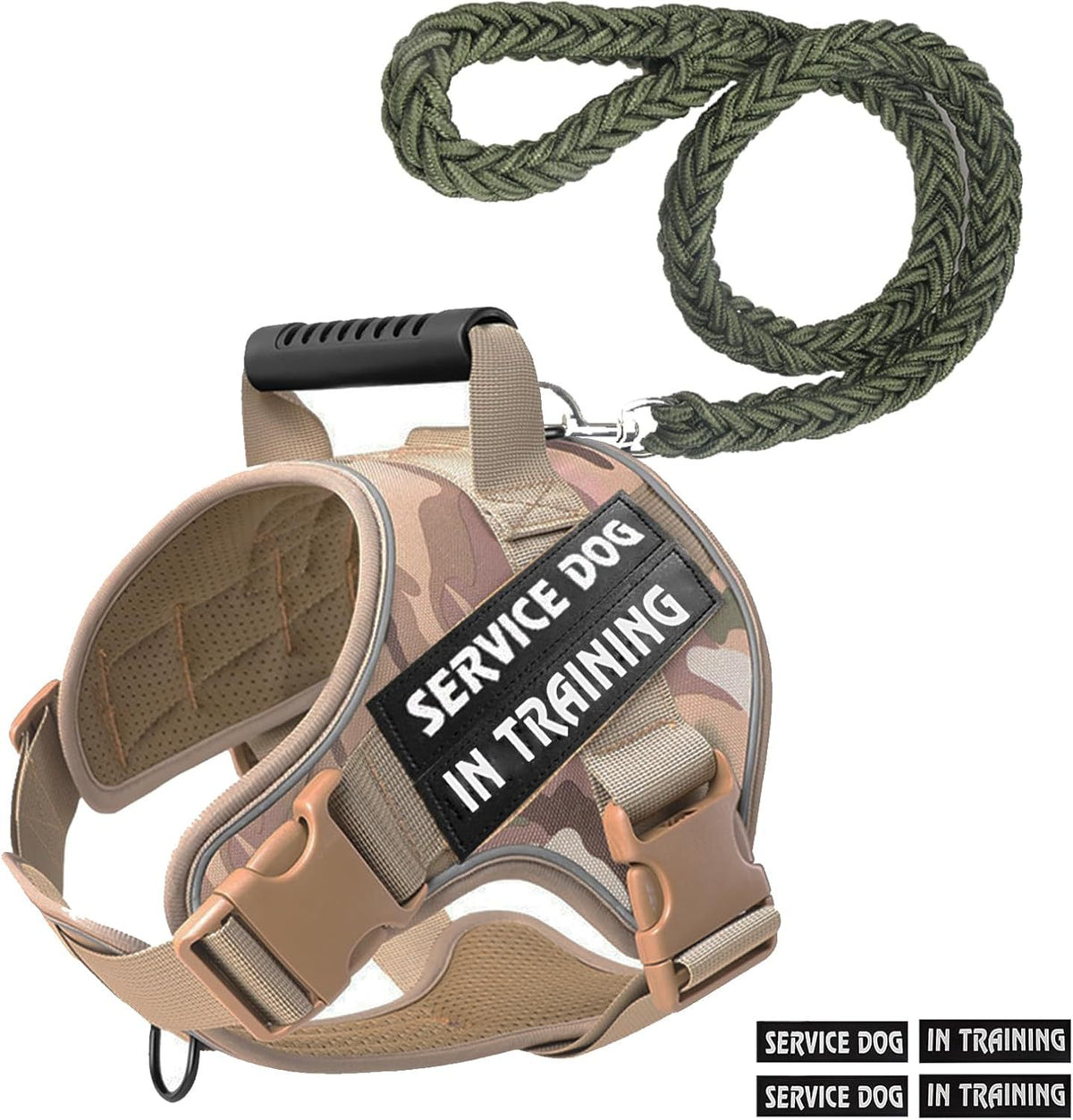 Tactical nylon dog harness vest in camouflage for training and hiking