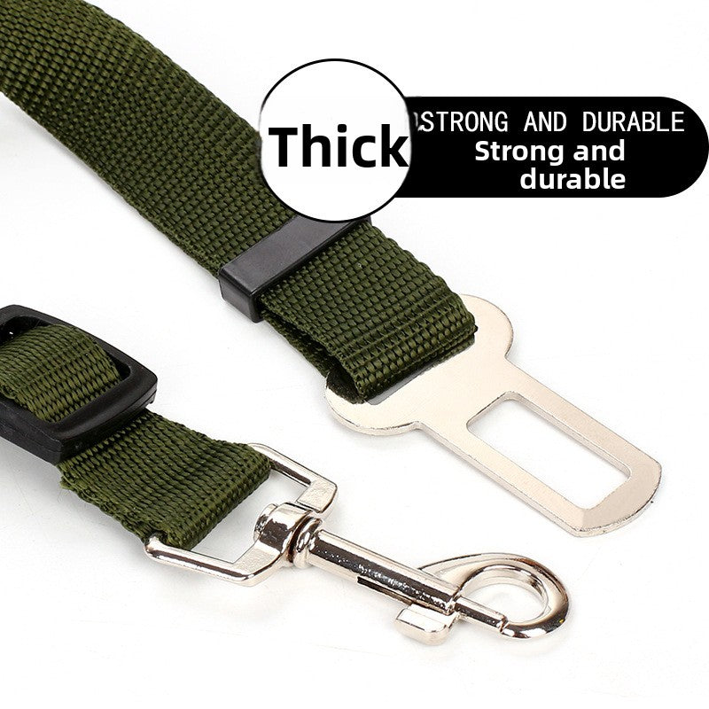 Adjustable dog car seat belt lead in red with clip