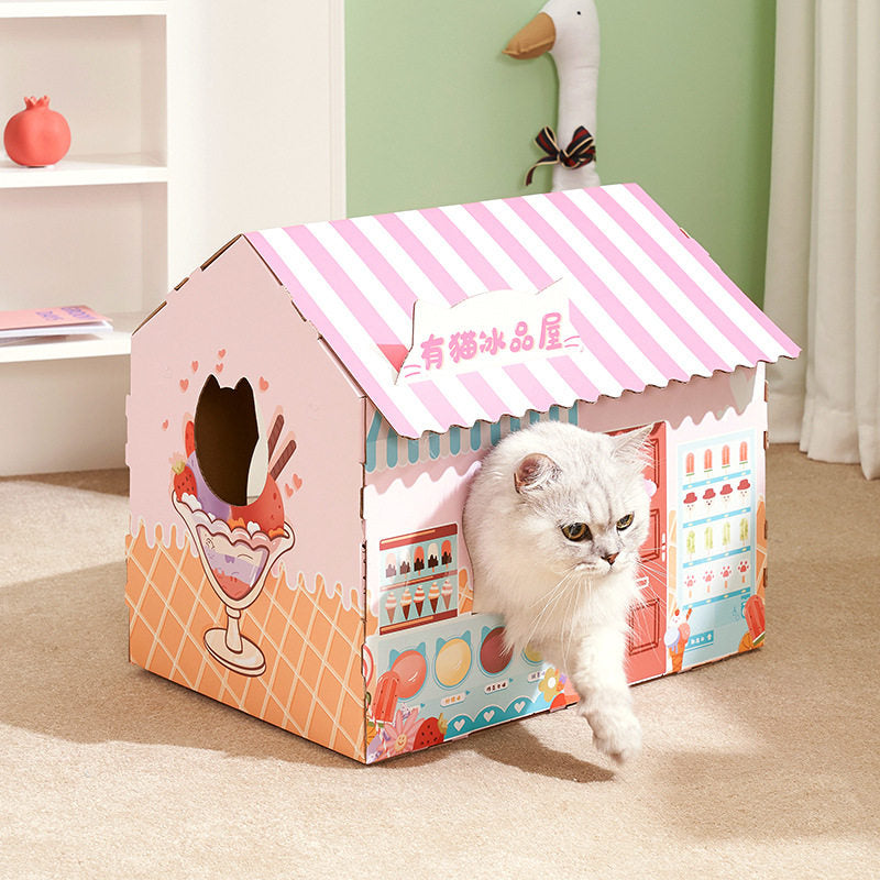 General store cat scratching board house folded flat