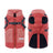 Thick padded dog coat with open back and lead ring, in use with a pet
