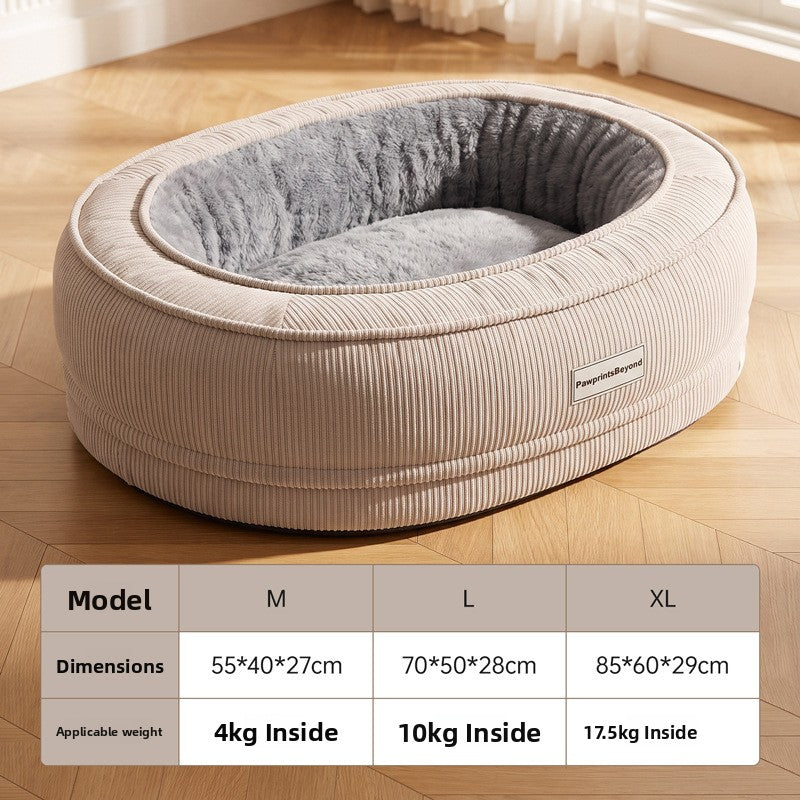 Corduroy Oval Pet Sofa Bed with Removable Washable Cover