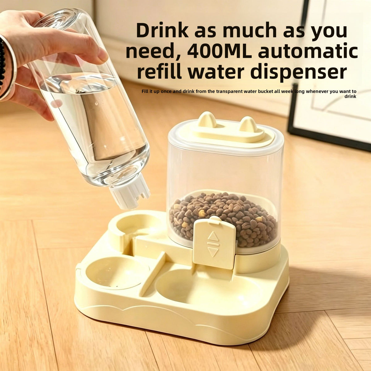 Cat ear gravity water dispenser for pets in green, product image 4
