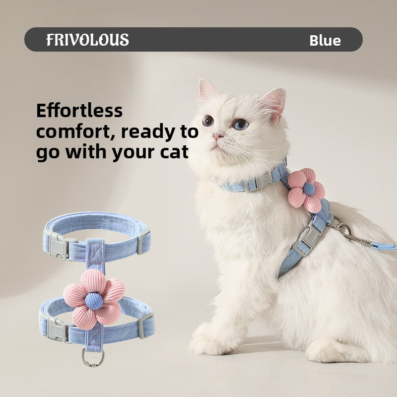 H shape cat harness and lead set with reflective details in blue, view 14