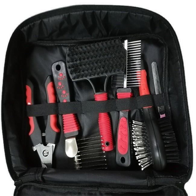 9-Piece Dog Grooming Kit with Zip Case, Brushes, Comb and Glove