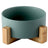 Green double ceramic pet bowl set with wooden stand