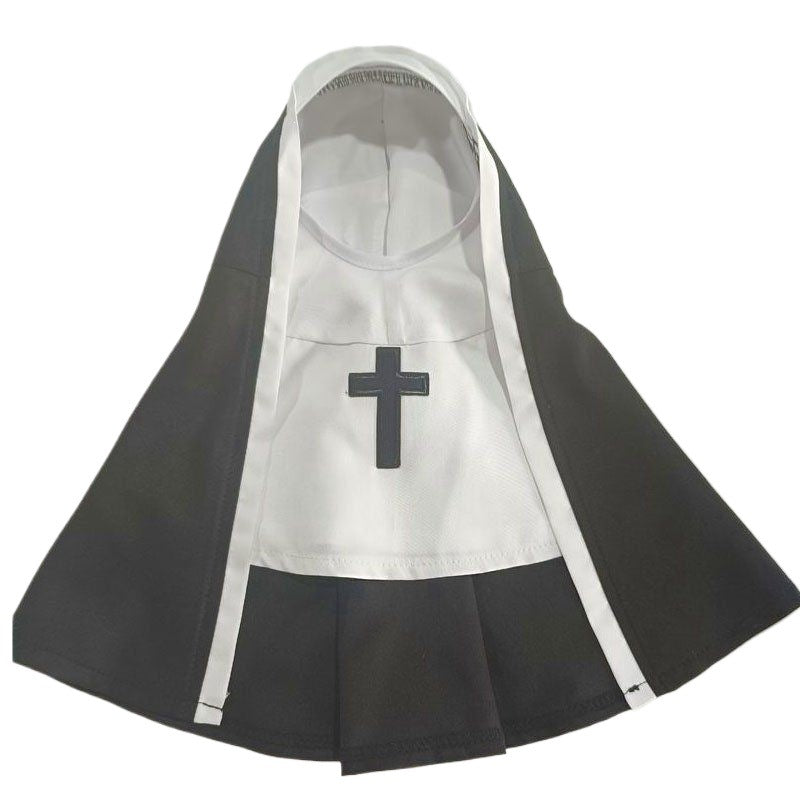 Cat dressed in a gothic nun cloak costume