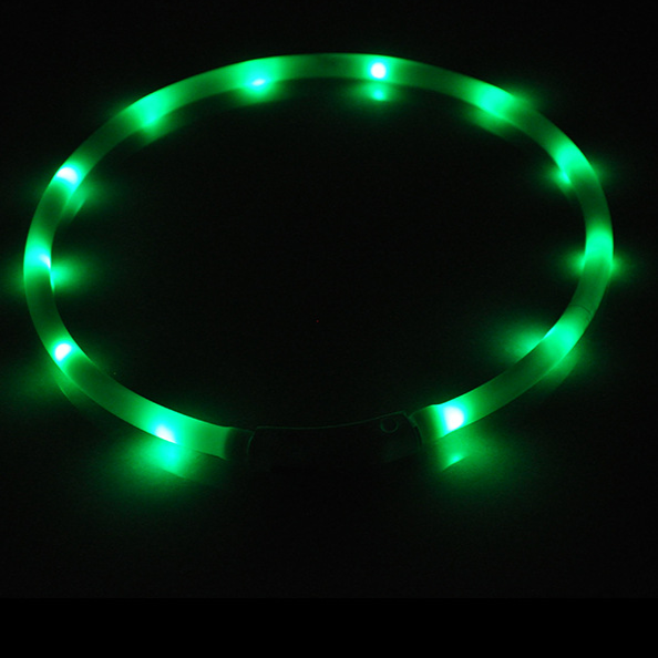 Rechargeable LED silicone dog collar in White, close-up detail