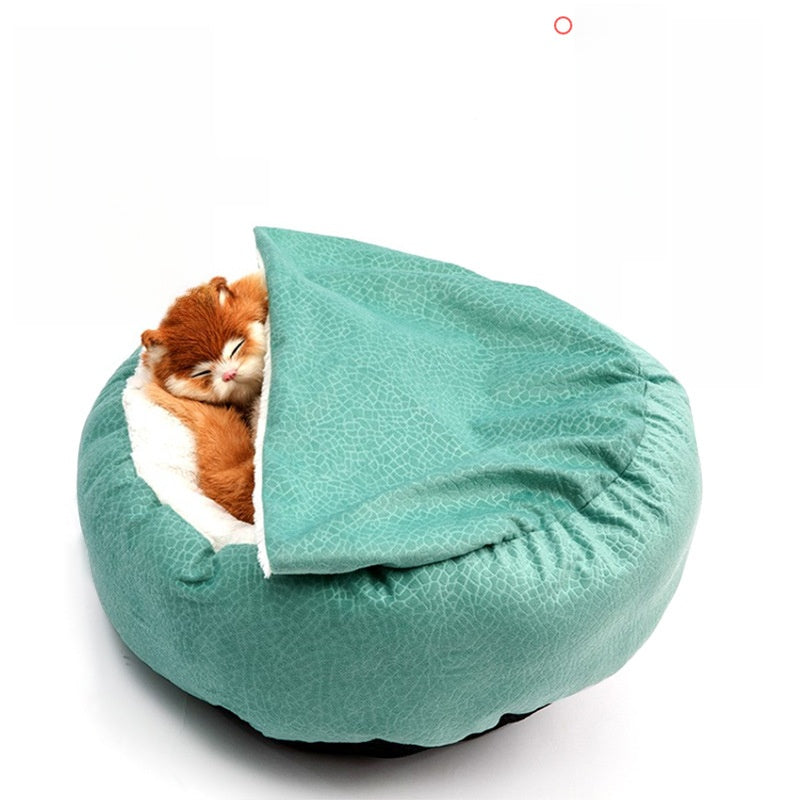 Shell shaped plush cat bed with soft washable cover, view 5 of 15
