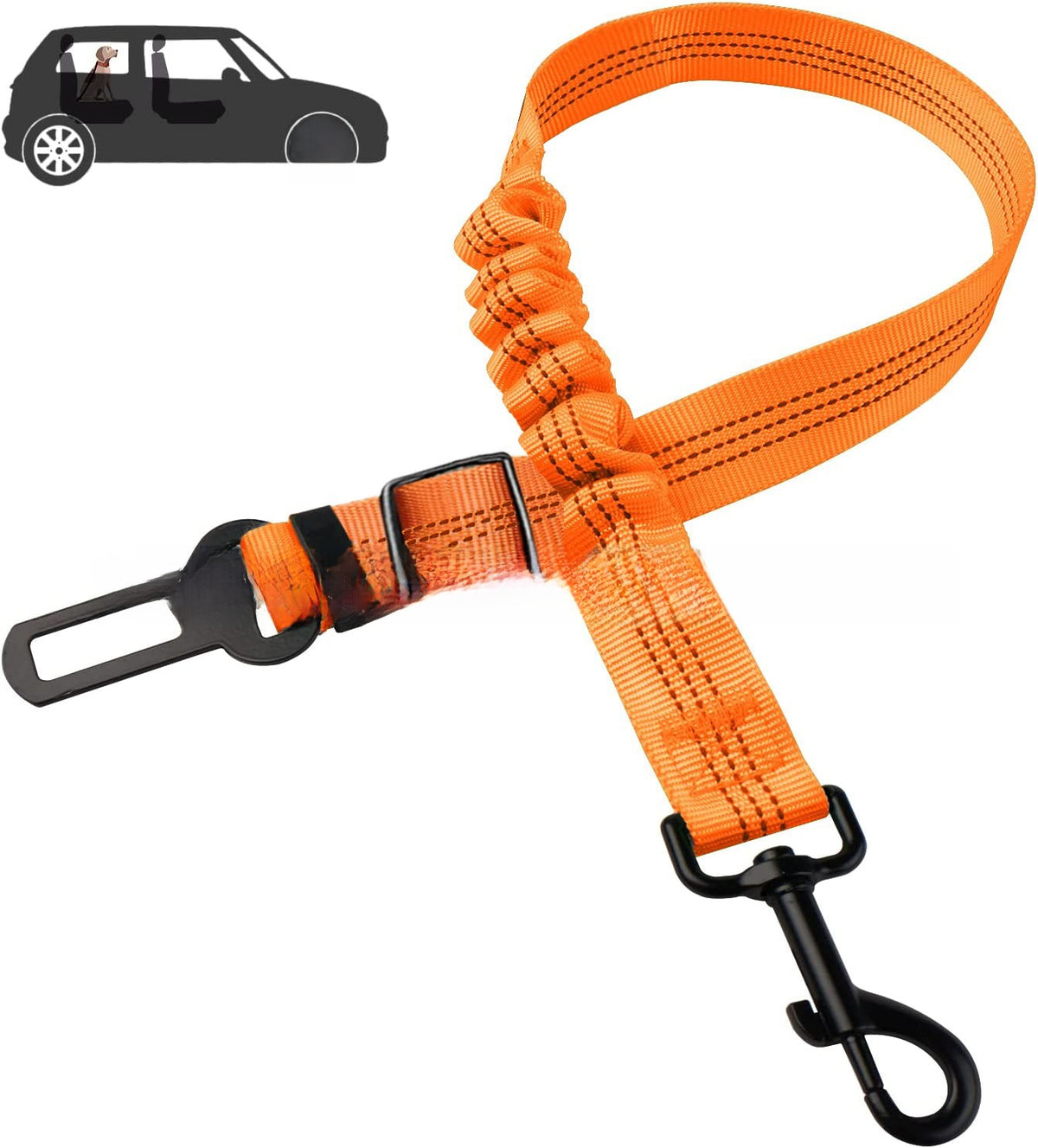 Elastic dog car seat belt lead with reflective strip in red