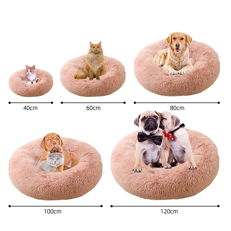 Light grey round deep sleep pet bed with soft plush, photo 2