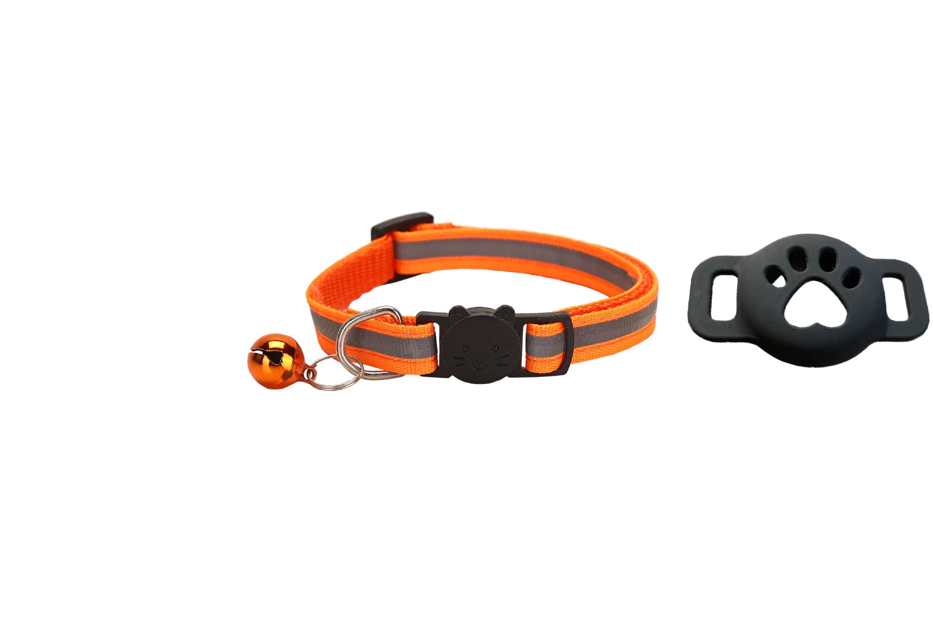 Reflective breakaway cat collar with silicone AirTag holder sleeve and bell, view 20