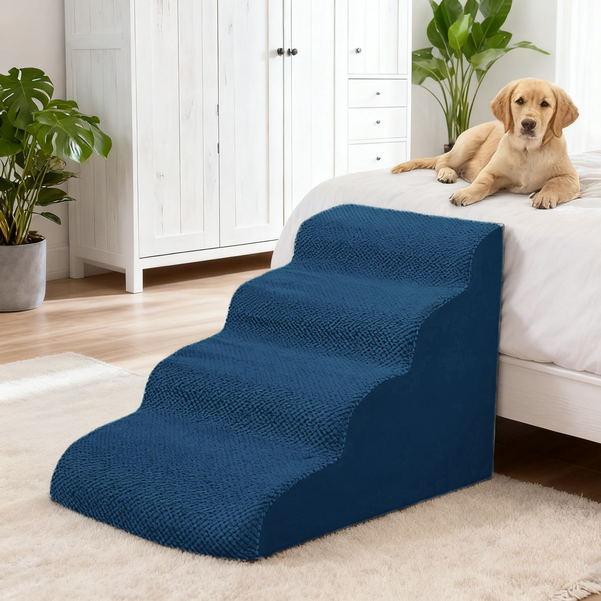 Grey soft foam dog stairs with removable cover, photo 15