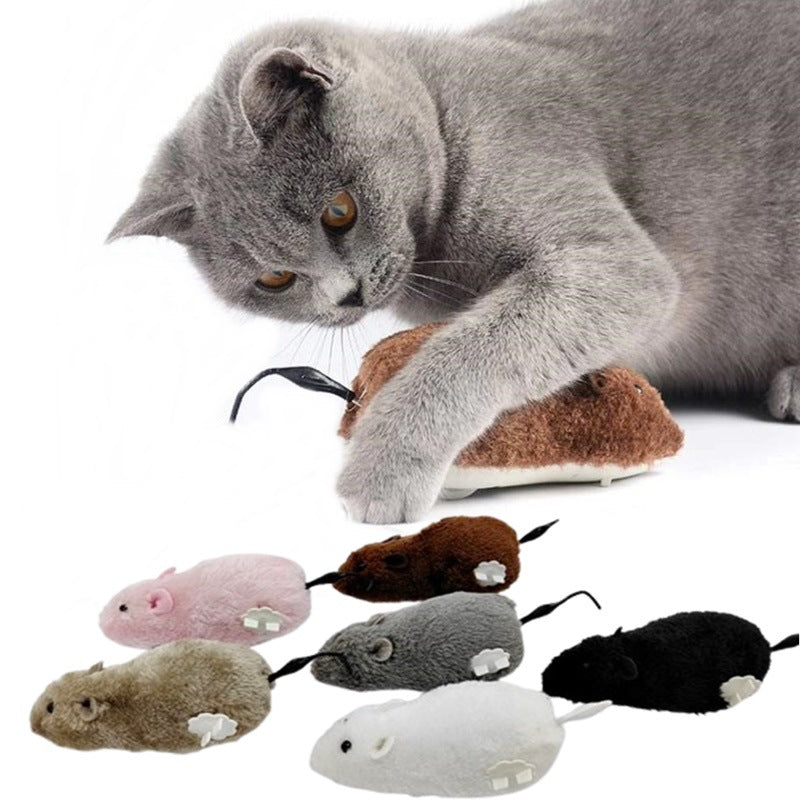 Wind-up plush mouse toy for cats in soft realistic design, view 2