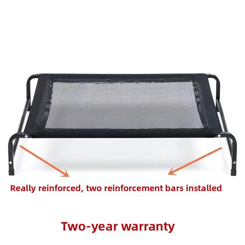 Elevated camping dog bed with steel frame and breathable mesh