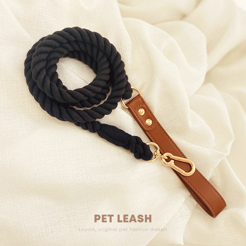 Soft cotton rope dog leads in green, red and grey