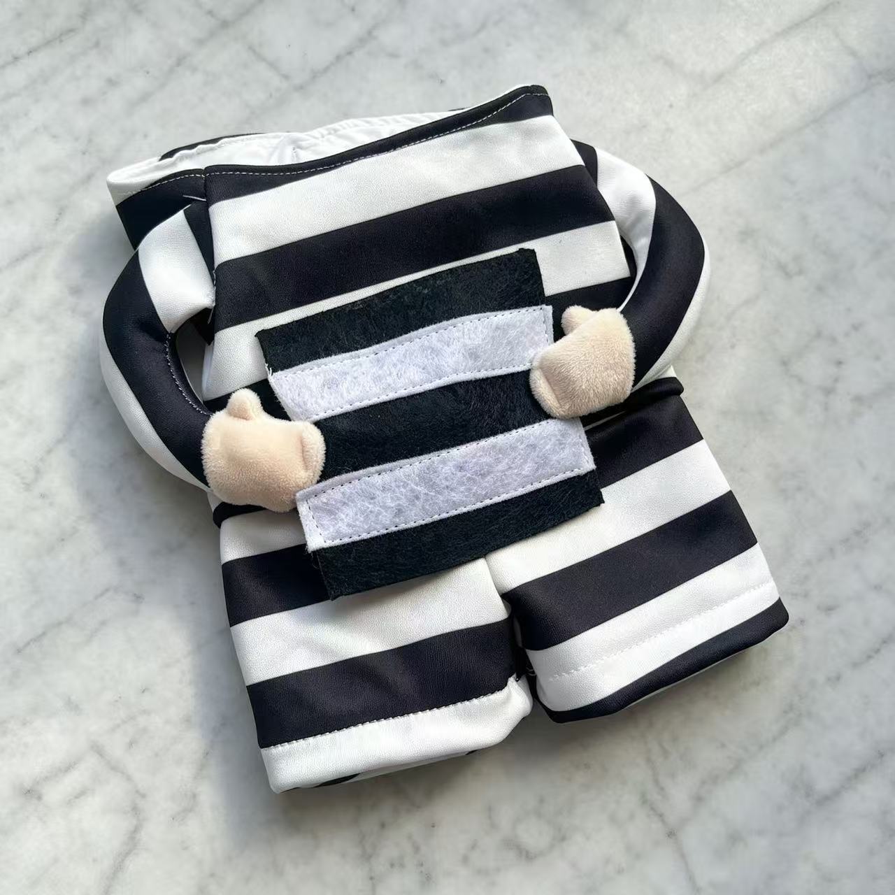 Two leg black and white prisoner costume for small dogs